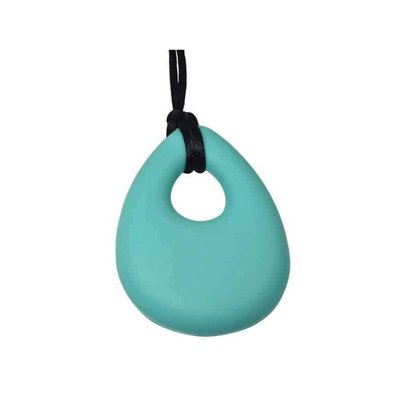 Oval Chew Pendant With Breakaway Clasp Necklace- Aqua Color