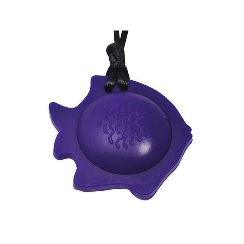 Fish Chew Pendant With Breakaway Clasp Necklace- Eggplant Color