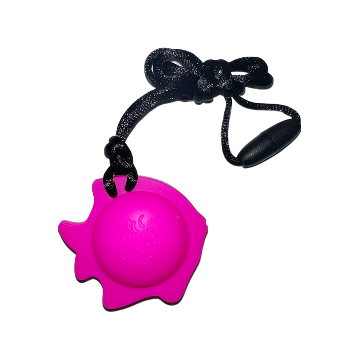 Fish Chew Pendant With Breakaway Clasp Necklace- Hot Pink Color