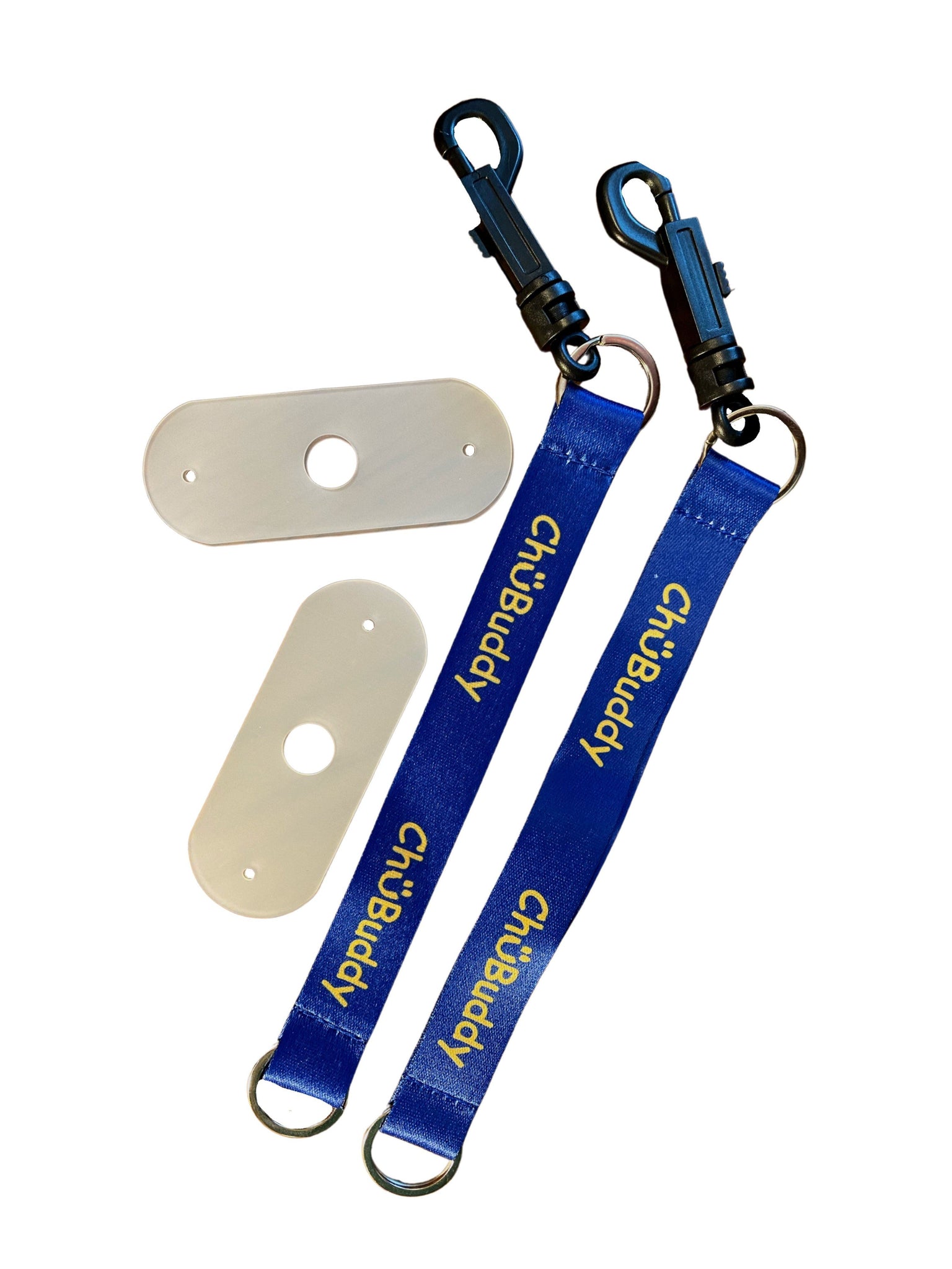 Chew Holders Set of 2 - 2 Navy Sublimated Tether Clip-on with 2 Natural Straps