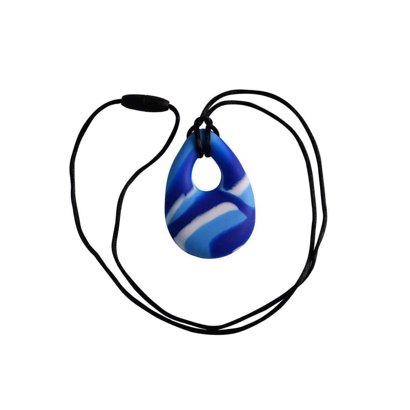 Buds oval Chew Pendant With Breakaway Clasp Necklace- Blue Swirl Color
