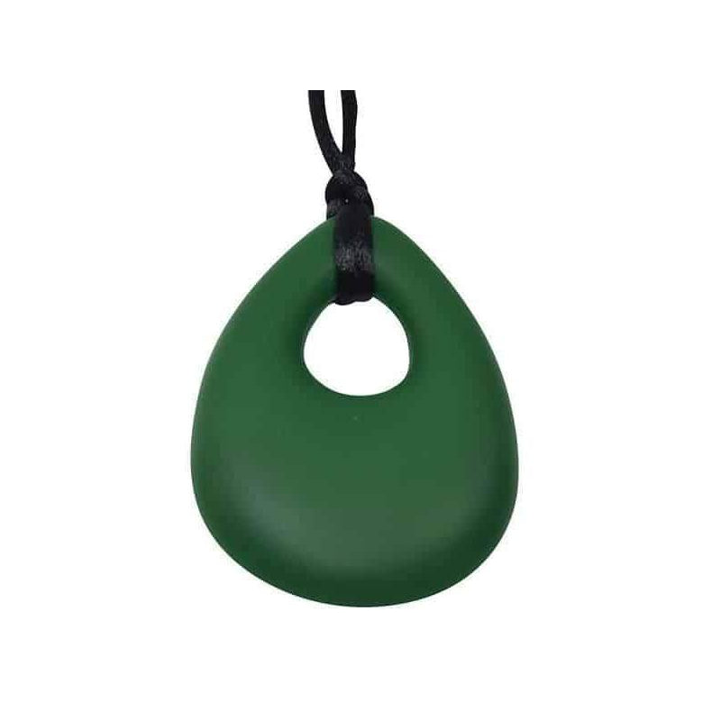 Oval Chew Pendant With Breakaway Clasp Necklace- Forest Green Color