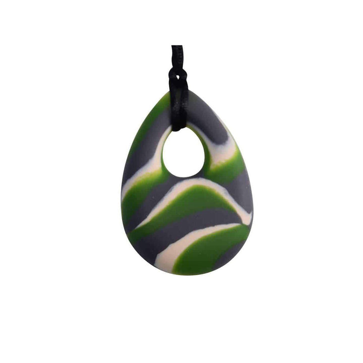 buds oval Chew Pendant With Breakaway Clasp Necklace- Green N Gray Swirl Color buds Chubuddy 