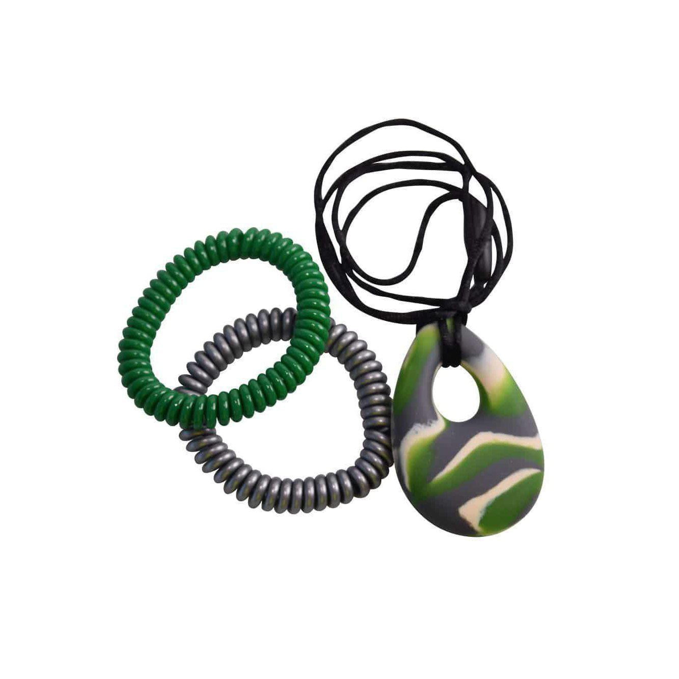 Buds oval Chew Pendant With Breakaway Clasp Necklace- Green N Gray Swirl Color
