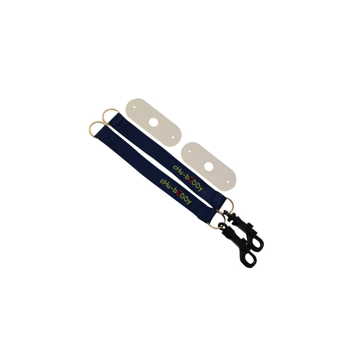 Embroidered Chew Holder Set (2), 2 embroidered navy tether-bracelets &amp; 2 natural straps chewy holder &amp; strap Chubuddy 