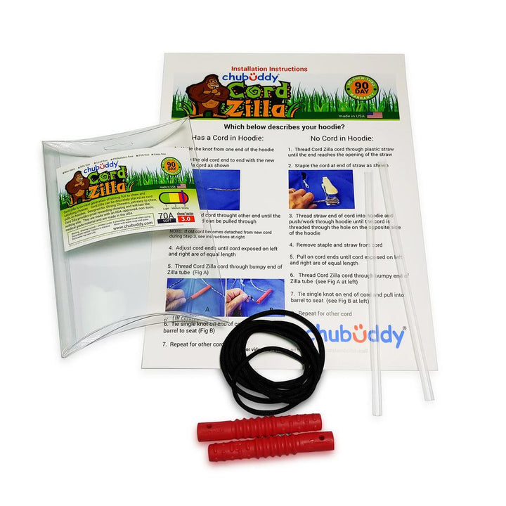 Chubuddy Red Cord Zilla with Black Cord and Install Pack| 70A Durometer Soft | Chew Factor 3.0 Strong | Attaches to Most Hoodies | Discreet Strong chews Chubuddy 