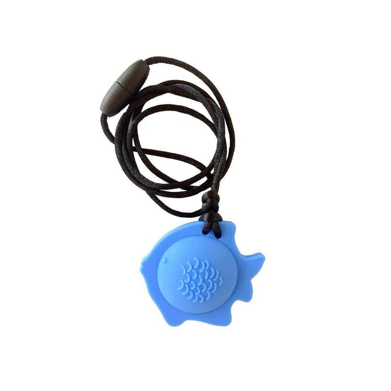 Fish Chew Pendant With Breakaway Clasp Necklace- Sky Blue Color