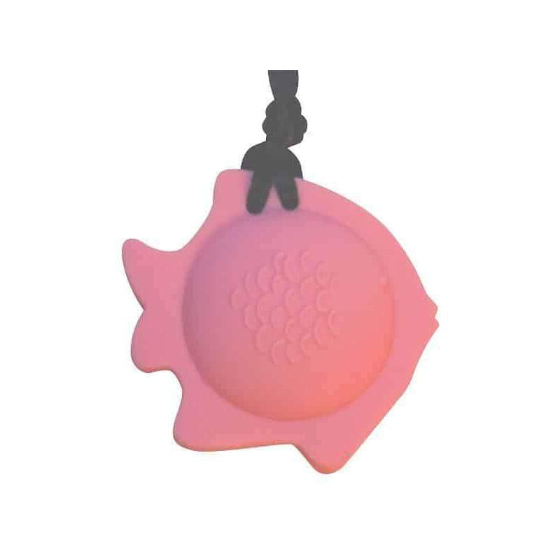 Fish Chew Pendant With Breakaway Clasp Necklace- Pink Color