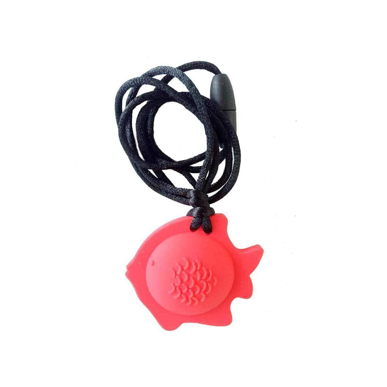 Fish Chew Pendant With Breakaway Clasp Necklace- Red Color