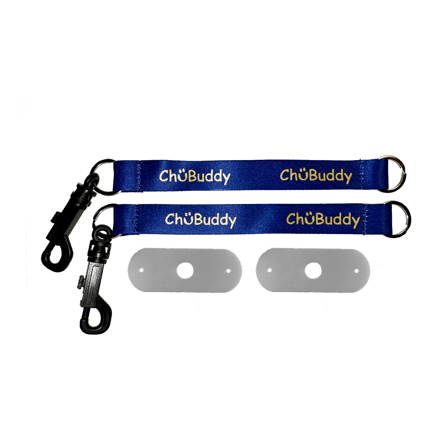 Chew Holders Set of 2 - 2 Navy Sublimated Tether Clip-on with 2 Natural Straps